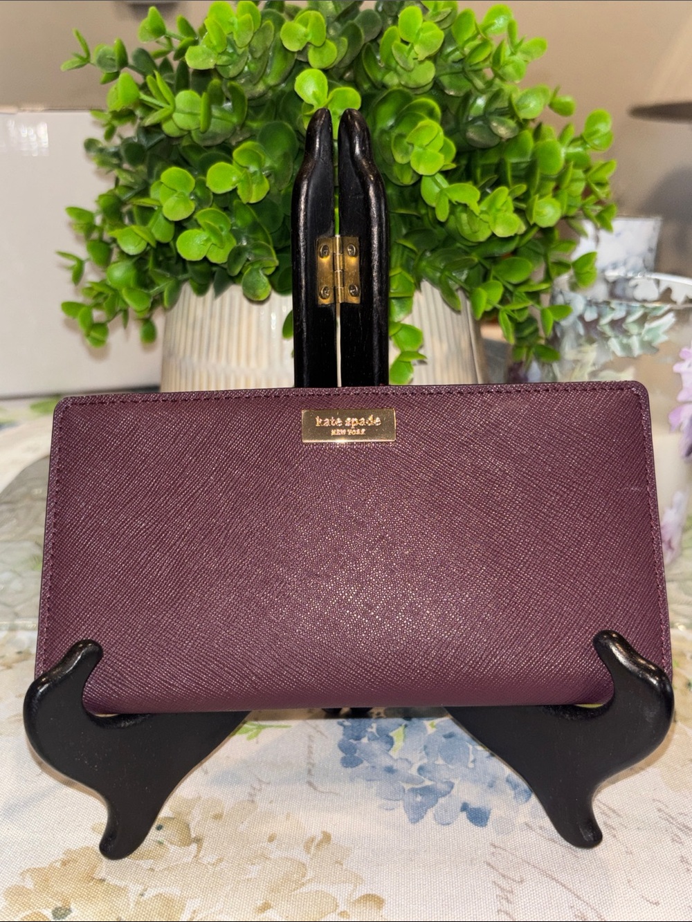Kate Spade Laurel Way Stacy Saffiano Leather Wallet- Mulled Wine